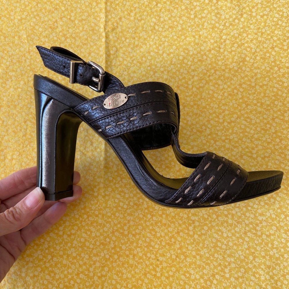 Fendi Stack Heel H Band HH Sandals SZ 37